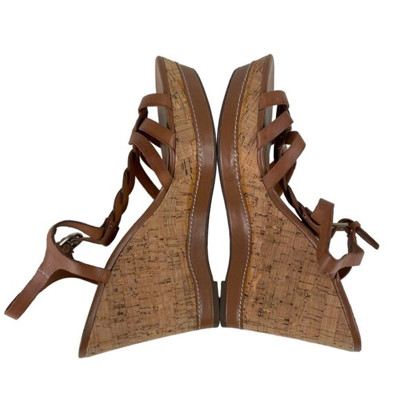 Franco Sarto Womens Size 8.5M Open Toe Platform Wedge Sandals Brown Leather - Picture 5 of 10